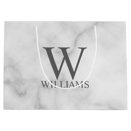 White Marble Persoonlijke Monogram en Naam Groot Cadeauzakje (Voorkant)
