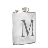 White Marble Persoonlijke Monogram en Naam Heupfles (Rechts)
