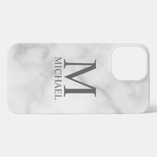 White Marble Persoonlijke Monogram en Naam iPhone Hoesje (Achterkant horizontaal)