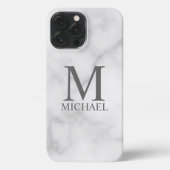 White Marble Persoonlijke Monogram en Naam iPhone Hoesje (Achterkant)
