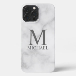 White Marble Persoonlijke Monogram en Naam iPhone 13 Pro Max Hoesje