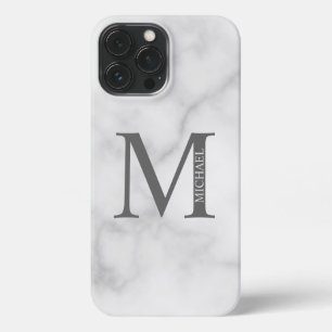White Marble Persoonlijke Monogram en Naam iPhone 13 Pro Max Hoesje