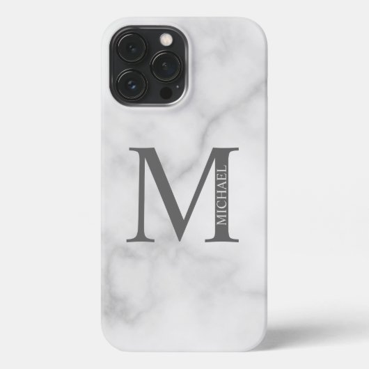 White Marble Persoonlijke Monogram en Naam iPhone Hoesje (Achterkant)