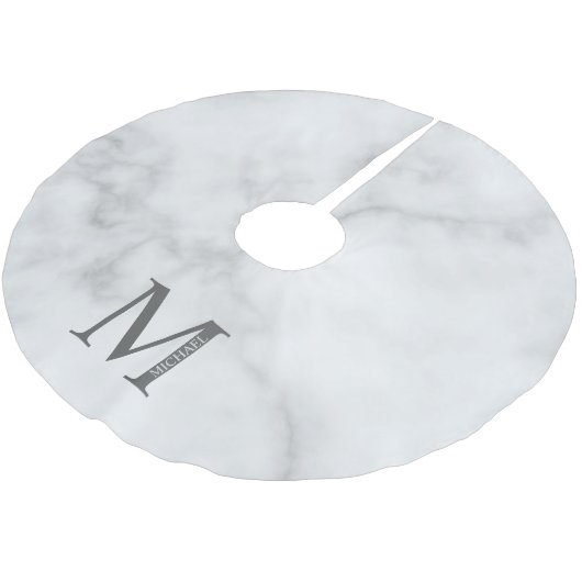 White Marble Persoonlijke Monogram en Naam Kerstboom Rok (Gekanteld)