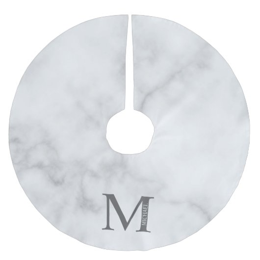White Marble Persoonlijke Monogram en Naam Kerstboom Rok (Voorkant)