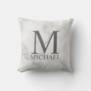 White Marble Persoonlijke Monogram en Naam Kussen
