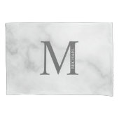 White Marble Persoonlijke Monogram en Naam Kussensloop (Voorkant)