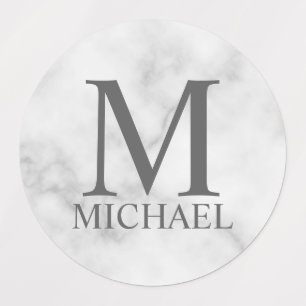 White Marble Persoonlijke Monogram en Naam Labels