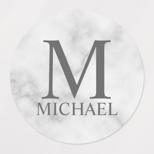 White Marble Persoonlijke Monogram en Naam Labels (Design 1)