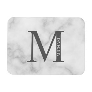 White Marble Persoonlijke Monogram en Naam Magneet