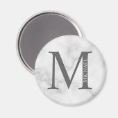White Marble Persoonlijke Monogram en Naam Magneet (Voorkant / Achterkant)
