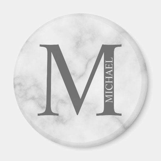 White Marble Persoonlijke Monogram en Naam Magneet (Voorkant)