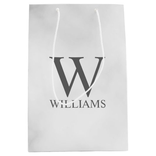 White Marble Persoonlijke Monogram en Naam Medium Cadeauzakje (Voorkant)