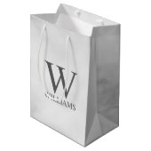 White Marble Persoonlijke Monogram en Naam Medium Cadeauzakje (Voorkant Gekanteld)