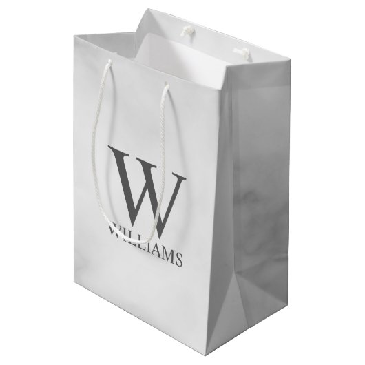 White Marble Persoonlijke Monogram en Naam Medium Cadeauzakje (Voorkant Gekanteld)