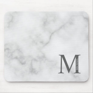 White Marble Persoonlijke Monogram en Naam Muismat