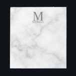 White Marble Persoonlijke Monogram en Naam Notitieblok<br><div class="desc">De gepersonaliseerde Monogram en de Gift van de Naam kenmerkt gepersonaliseerd monogram en de naam in grijze klassieke serif doopvontstijl op witte marmer achtergrond. Ideaal als cadeau voor vakanties, vaderdag en cadeau voor speciale gelegenheden.</div>