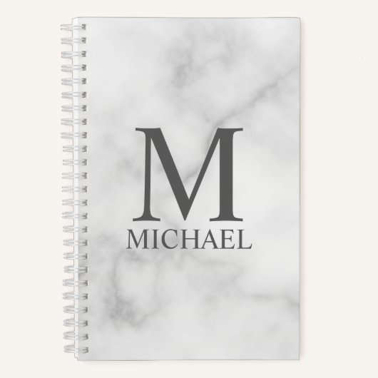 White Marble Persoonlijke Monogram en Naam Notitieboek (Voorkant)