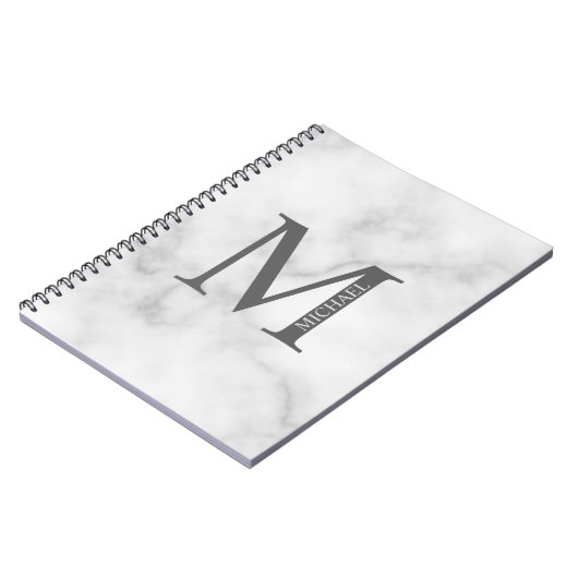 White Marble Persoonlijke Monogram en Naam Notitieboek (Linkerzijde)