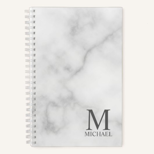 White Marble Persoonlijke Monogram en Naam Notitieboek (Voorkant)