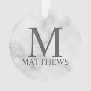 White Marble Persoonlijke Monogram en Naam Ornament