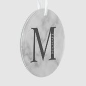 White Marble Persoonlijke Monogram en Naam Ornament (voorkant)