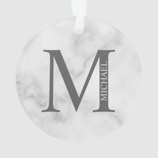White Marble Persoonlijke Monogram en Naam Ornament (achterkant)