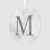 White Marble Persoonlijke Monogram en Naam Ornament (voorkant)