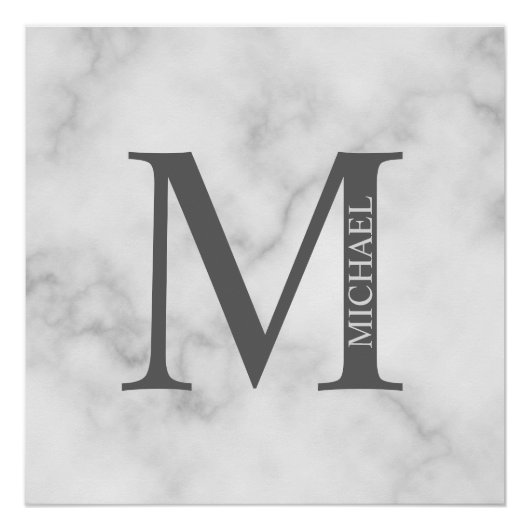 White Marble Persoonlijke Monogram en Naam Perfect Poster (Voorkant)