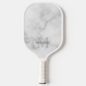 White Marble Persoonlijke Monogram en Naam Pickleball Paddle (Achterkant)