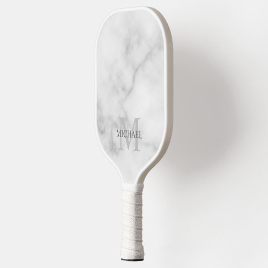 White Marble Persoonlijke Monogram en Naam Pickleball Paddle (Links)