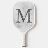 White Marble Persoonlijke Monogram en Naam Pickleball Paddle (Achterkant)