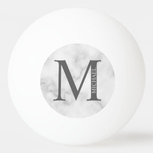 White Marble Persoonlijke Monogram en Naam Pingpongbal