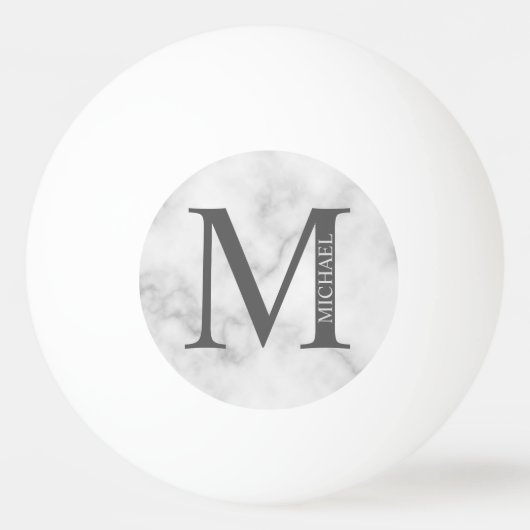 White Marble Persoonlijke Monogram en Naam Pingpongbal (Voorkant)