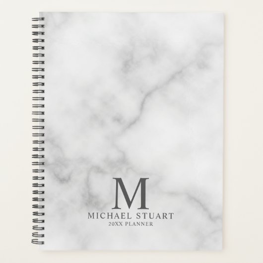 White Marble Persoonlijke Monogram en Naam Planner (Voorkant)