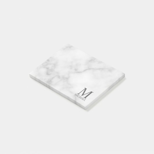White Marble Persoonlijke Monogram en Naam Post-it® Notes (Schuin)