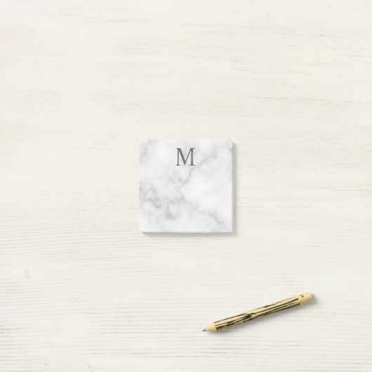 White Marble Persoonlijke Monogram en Naam Post-it® Notes (Op bureau)