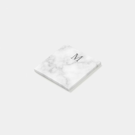 White Marble Persoonlijke Monogram en Naam Post-it® Notes (Schuin)