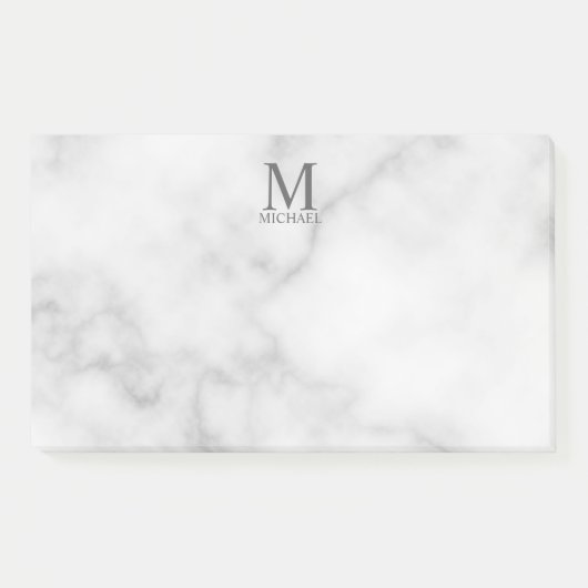 White Marble Persoonlijke Monogram en Naam Post-it® Notes (Voorkant)