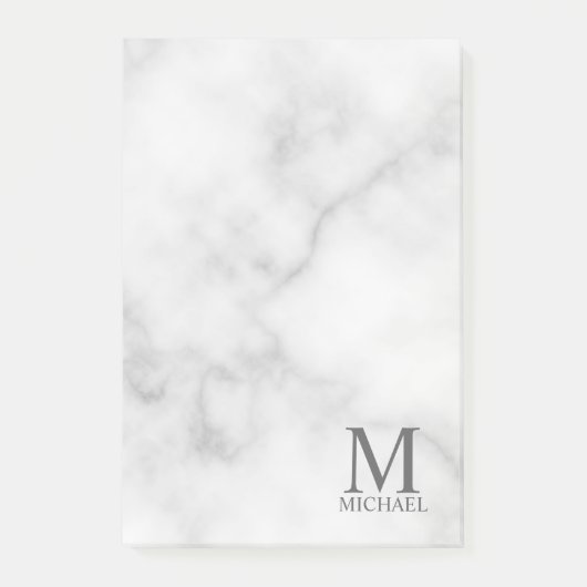 White Marble Persoonlijke Monogram en Naam Post-it® Notes (Voorkant)