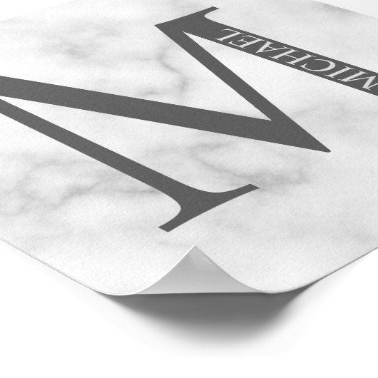 White Marble Persoonlijke Monogram en Naam Poster (Hoek)