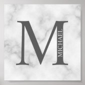 White Marble Persoonlijke Monogram en Naam Poster (Voorkant)