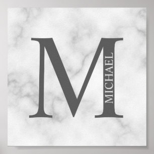 White Marble Persoonlijke Monogram en Naam Poster
