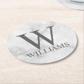 White Marble Persoonlijke Monogram en Naam Ronde Kartonnen Onderzetter (Gebogen)