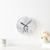White Marble Persoonlijke Monogram en Naam Ronde Klok (Huis)