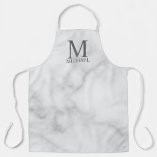White Marble Persoonlijke Monogram en Naam Schort