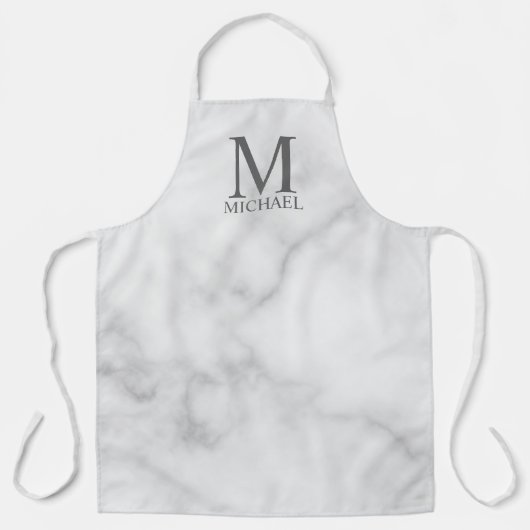 White Marble Persoonlijke Monogram en Naam Schort (Voorkant)