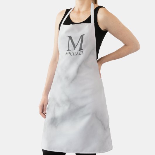White Marble Persoonlijke Monogram en Naam Schort (Insitu)