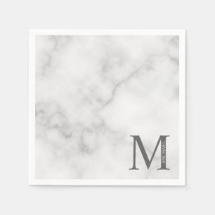 White Marble Persoonlijke Monogram en Naam Servet