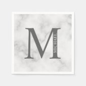 White Marble Persoonlijke Monogram en Naam Servet (Voorkant)
